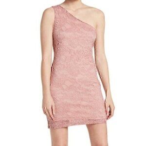 NEW NWT DUAL NATURE Lace One Shoulder Mini Dress Mauve Pink Floral Lace Medium M